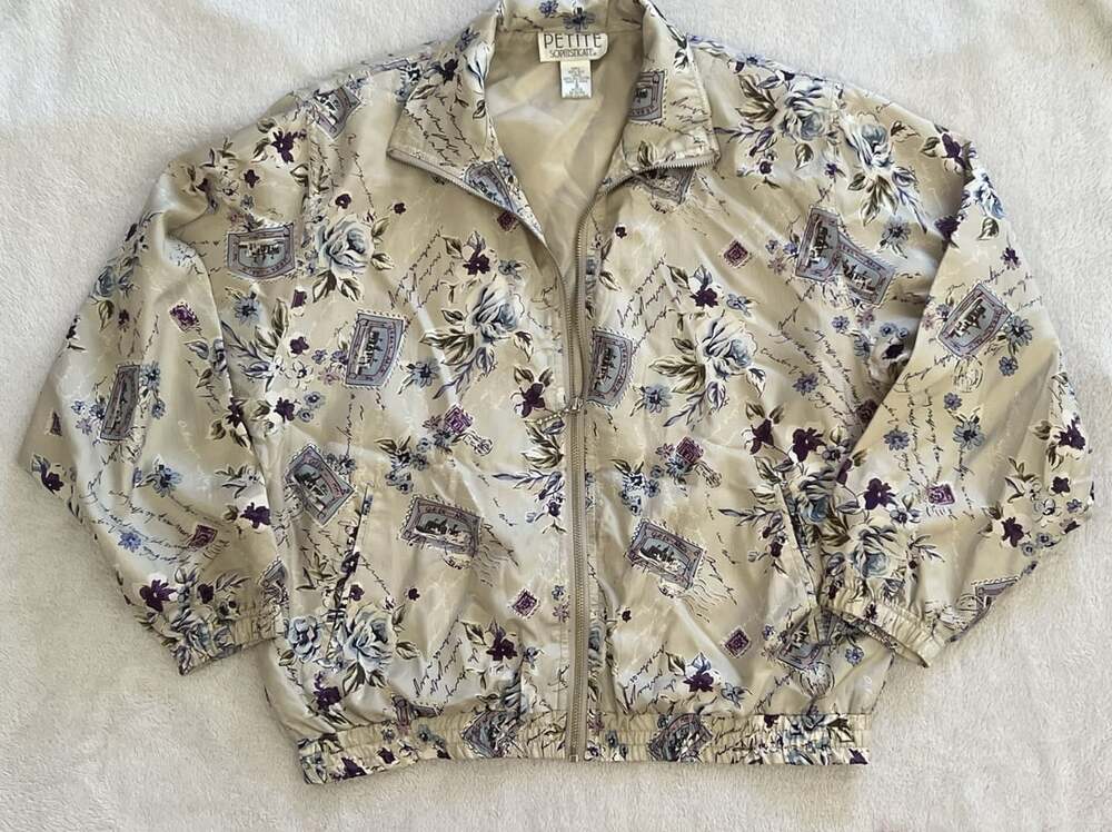 Petite Sophisticate Silk Floral Bomber Jacket Size S